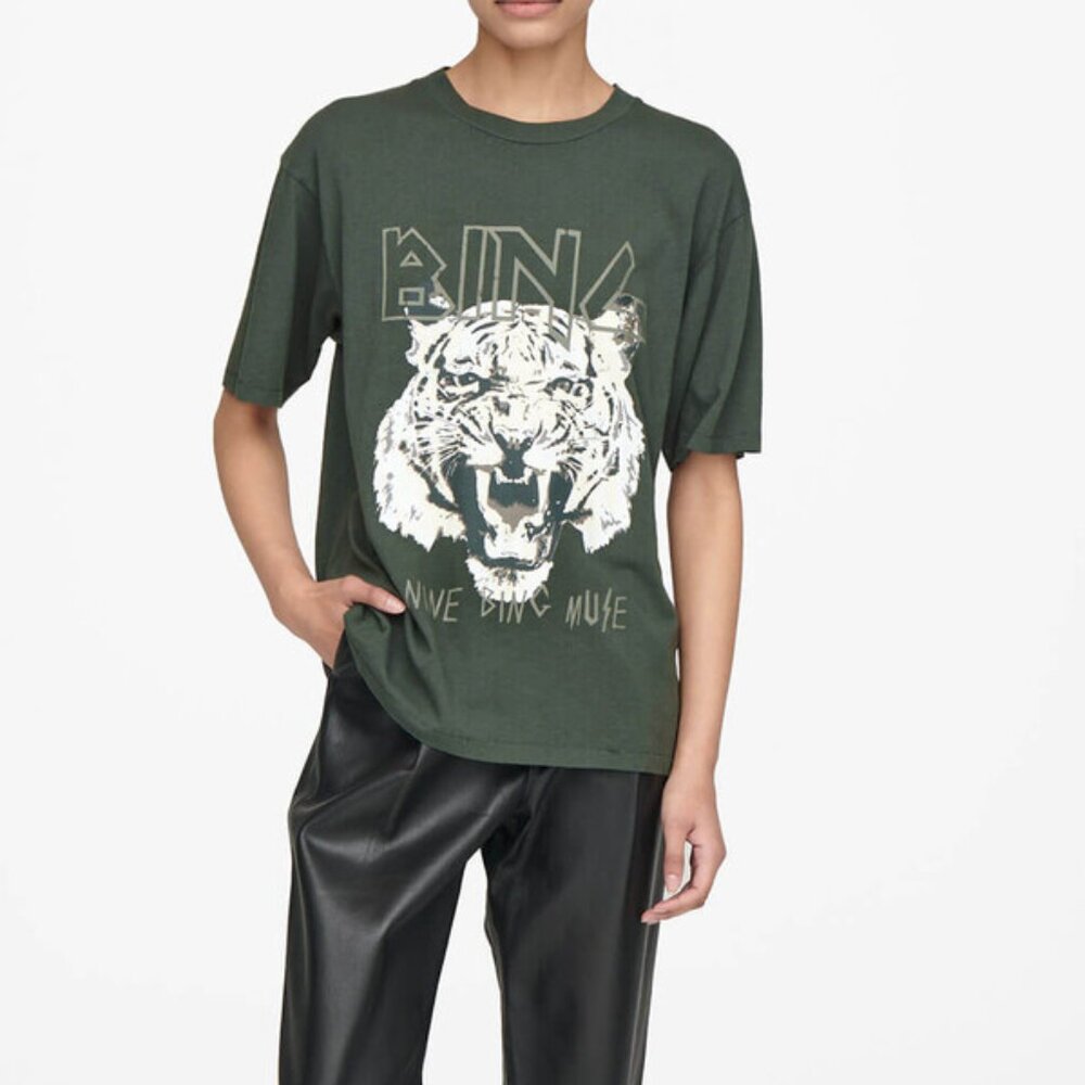 Anine Bing Tiger Tee Forest Green Sz XS